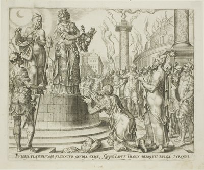 Giuditta che mostra la testa di Oloferne al popolo di Betulia, tavola sette da La storia di Giuditta e Oloferne da Philips Galle
