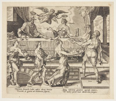 Lavoro e diligenza che godono del loro pasto semplice da Philips Galle