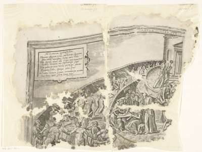 Angolo in alto a sinistra di una stampa della scena di Cebes da Philips Galle