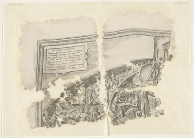 Angolo superiore sinistro di una stampa della scena di Cebes (Tabula Cebetis Carta Vitae) da Philips Galle