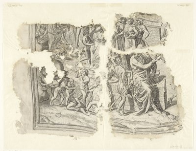 Angolo in basso a sinistra di una stampa della scena di Cebes (Tabula Cebetis Carta Vitae) da Philips Galle