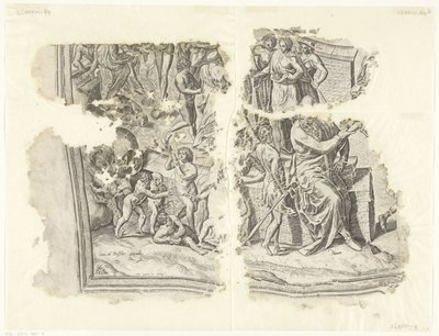 Angolo in basso a sinistra di una stampa della scena di Cebes (Tabula Cebetis Carta Vitae) da Philips Galle