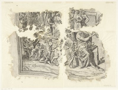 Angolo inferiore sinistro di una stampa della scena di Cebes (Tabula Cebetis Carta Vitae) da Philips Galle