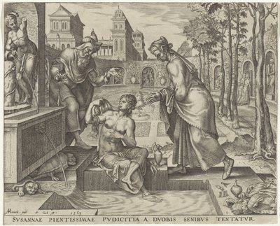 Anziani che cercano di sedurre Susanna da Philips Galle