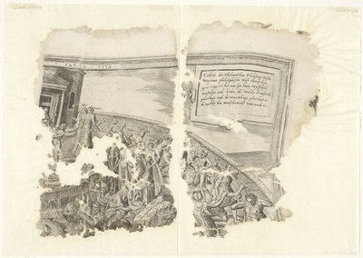 Angolo in alto a destra di una stampa della scena di Cebes (Tabula Cebetis Carta Vitae) da Philips Galle