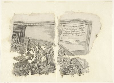 Angolo in alto a destra di una stampa della scena di Cebes (Tabula Cebetis Carta Vitae) da Philips Galle