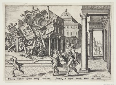 Sansone liberato dalla prigione e che distrugge il tempio dei Filistei da Philips Galle