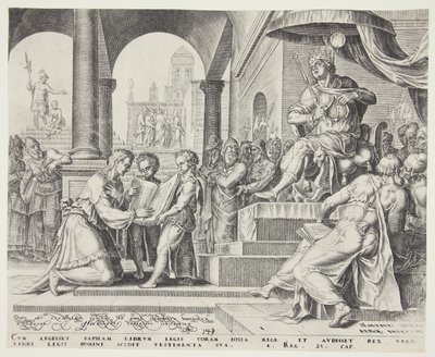 Saphan legge il Libro della Legge a Giosia da Philips Galle