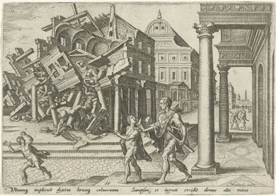 Sansone distrugge il tempio dei Filistei da Philips Galle