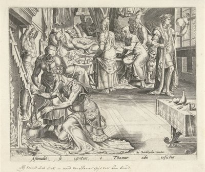 Tamar cucina per Amnon (Storia di Tamar e Amnon) da Philips Galle