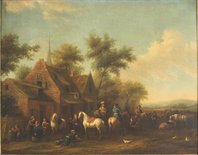 Paesaggio con cavalieri che riposano fuori da una locanda da Philips Wouwerman