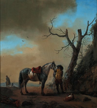 Paesaggio con cavallo bianco e cavaliere smontato, c.1647 da Philips Wouwerman