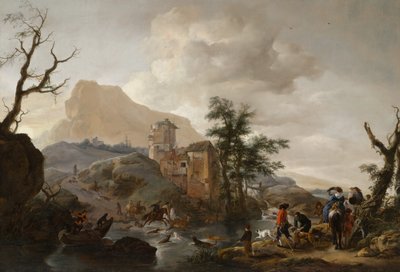 Caccia al cervo in un fiume da Philips Wouwerman