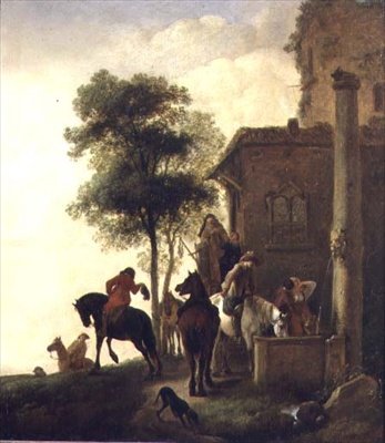 Viaggiatori che abbeverano i loro cavalli fuori da una locanda da Philips Wouwermans or Wouwerman