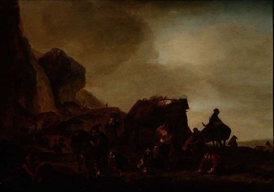 Viaggiatori e mendicanti vicino a una capanna in rovina da Philips Wouwermans or Wouwerman