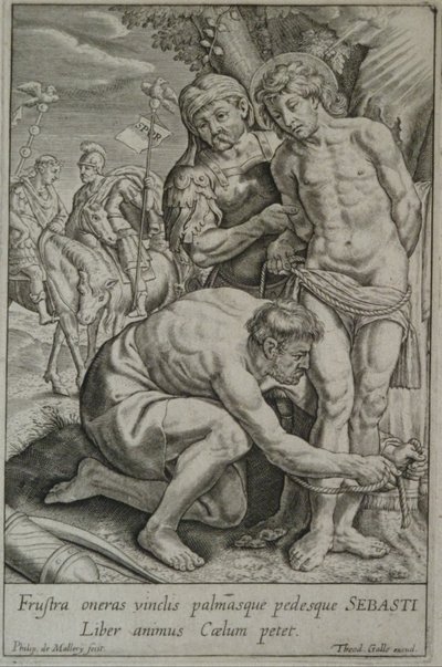 San Sebastiano viene legato a un albero da due soldati da Philips van Mallery