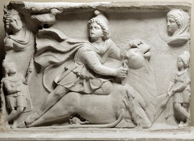 Civiltà dei Fenici: scena di sacrificio che raffigura la divinità Mitra che immola il toro da Phoenician Phoenician