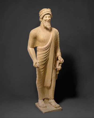 Statua in calcare di un uomo barbuto con offerte votive, c.475-450 a.C. (calcare) da Phoenician Phoenician