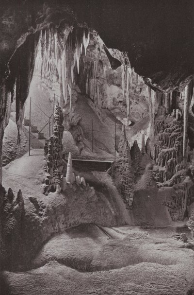 Scena nelle famose Grotte di Jenolan, Nuovo Galles del Sud (foto in b/n) da Photographer Australian
