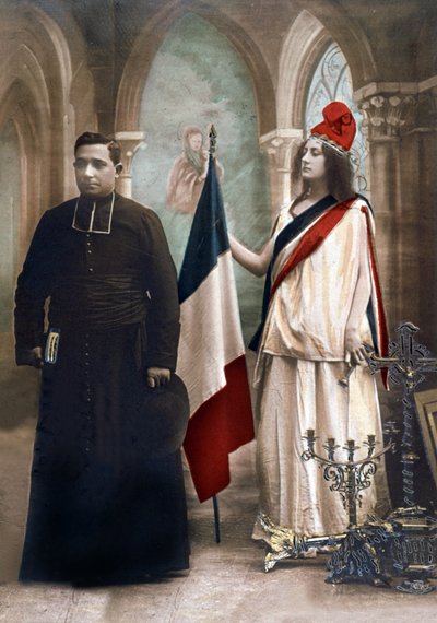 Allegoria della separazione tra Chiesa e Stato nel 1905, illustrazione del 1907 da Photographer French