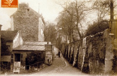 Rue Saint-Vincent, Montmartre, Parigi, c. 1900 (foto b/n) da Photographer French