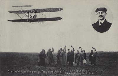 Aviatore americano Orville Wright e la sua macchina volante da Photographer German