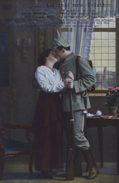 Soldato tedesco che saluta la moglie prima di partire per la guerra da Photographer German