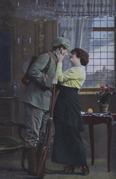Soldato tedesco che saluta la moglie prima di partire per la guerra da Photographer German