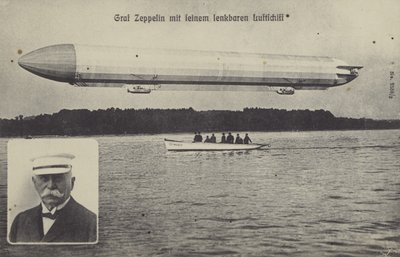 Graf Ferdinand von Zeppelin e uno dei suoi dirigibili da Photographer German