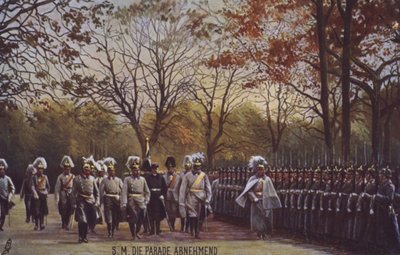 Kaiser Guglielmo II che ispeziona i soldati tedeschi in parata da Photographer German