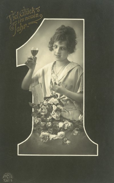 Cartolina di Capodanno con una ragazza che fa un brindisi da Photographer German