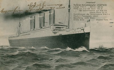 Il transatlantico tedesco, Vaterland. Cartolina inviata nel 1913. da Photographer German