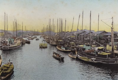 Giappone, c.1912: Fiume Ajikawa, Osaka da Photographer Japanese