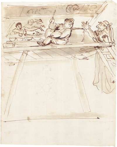 Una caricatura di Pier Francesco Mola che interrompe Giovanni Battista Passeri mentre dipinge una decorazione del soffitto di una Venere reclinata da Pier Francesco Mola
