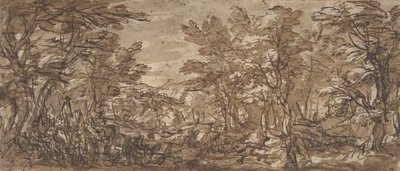 Scena forestale, una sosta a sinistra, una caccia al centro, 1612-66 da Pier Francesco Mola