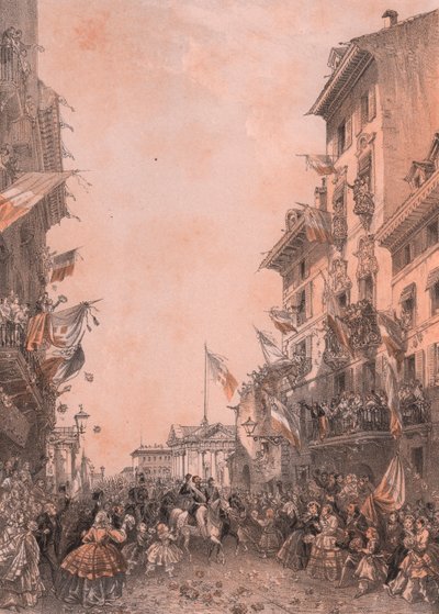 Ingresso del Re Vittorio Emanuele II a Brescia, Lombardia da Blaise Nicolas Le Sueur
