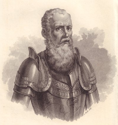 Ritratto del leader militare italiano Ezzelino III da Romano o Ecelino da Romano (1194-1259), incisione in rame da Blaise Nicolas Le Sueur
