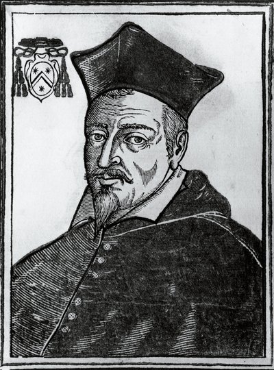 Ritratto di Pierre de Berulle, teologo cattolico francese e cardinale, stampa da Blaise Nicolas Le Sueur