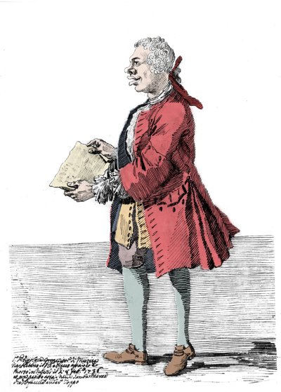 Caricatura di Giovanni Battista Pergolesi (1710-1736). Disegno di Pier Leone Ghezzi (1674-1755) che riporta che il compositore soffriva di un handicap a una gamba ed era zoppo. 1736. da Pier Leone Ghezzi