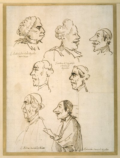 Sette profili caricaturali di quattro cantanti delle cappelle papali da Pier Leone Ghezzi