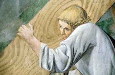 (dettaglio) La leggenda della Vera Croce: trasporto del Legno Sacro da Piero della Francesca
