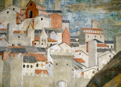 Dettaglio della Regina di Saba che adora il ponte fatto del legno della Vera Croce da Piero della Francesca