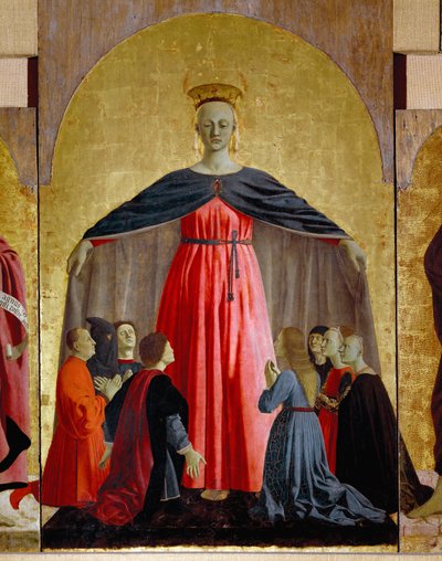 Polittico della Misericordia: la Vergine della Misericordia, circondata da santi (dettaglio della Vergine Maria) da Piero della Francesca