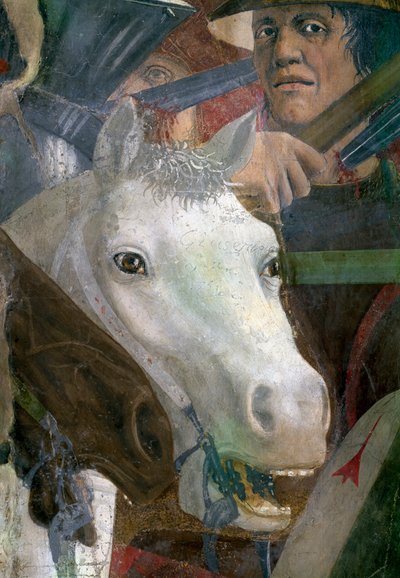La leggenda della Vera Croce (dettaglio di un cavallo e un soldato) da Piero della Francesca