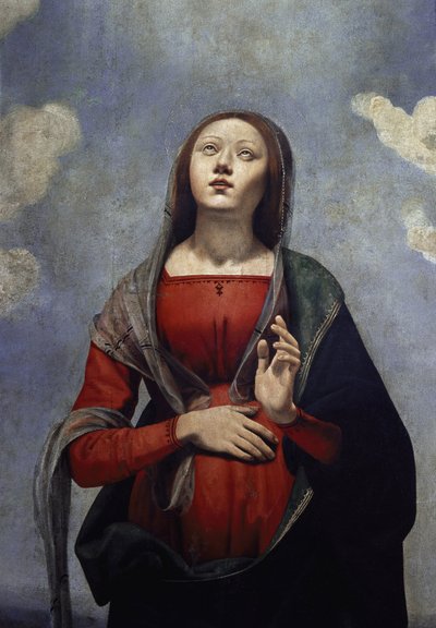 La Vergine Maria con la colomba dello Spirito Santo sopra di lei, circondata da sei santi (dettaglio) da Piero di Cosimo