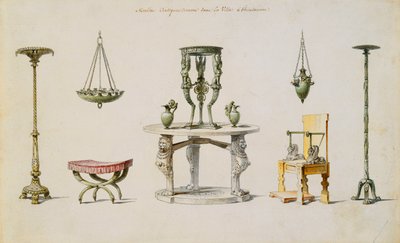 Diversi Vasi, Mobili, Altari e Tripodi Scoperti a Ercolano da Pierre Adrien Paris