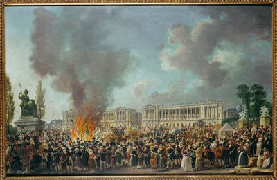 Gli emblemi della monarchia vengono bruciati in Place de la Concorde ... da Pierre Antoine (attr. to) Demachy