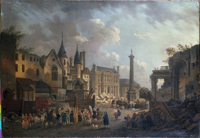 Spettacolo di fiera a un incrocio immaginario di Parigi, ca. 1770 da Pierre Antoine Demachy