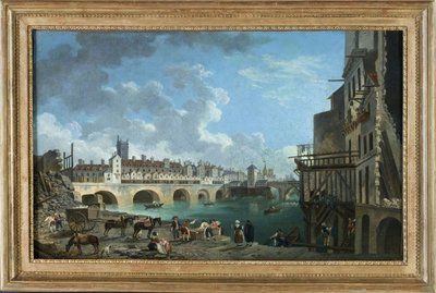 Vista del quai de Gesvres al momento della demolizione delle case del ponte au Change, verso 1788 da Pierre Antoine Demachy
