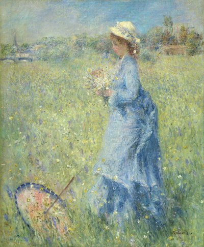 Donna che raccoglie fiori da Pierre-Auguste Renoir